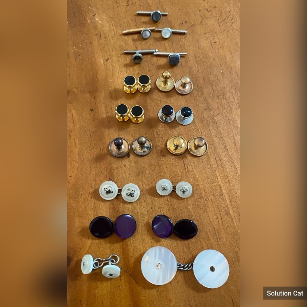 Lot of 23 Button Hole Studs. 12 pair and 5 Individual. Multiple types